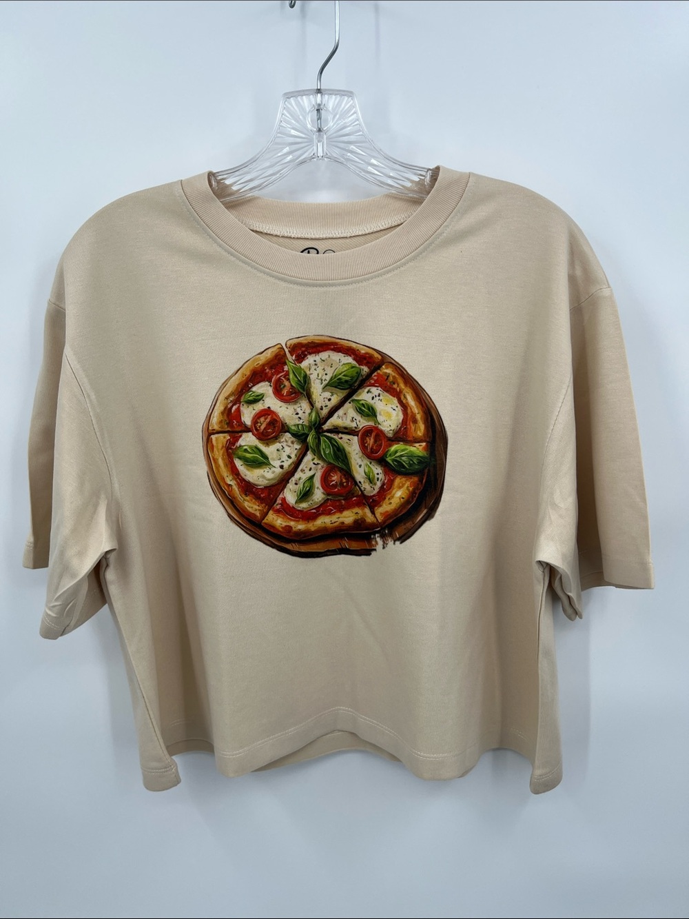 Beige Pizza Graphic Tee Cropped Top
